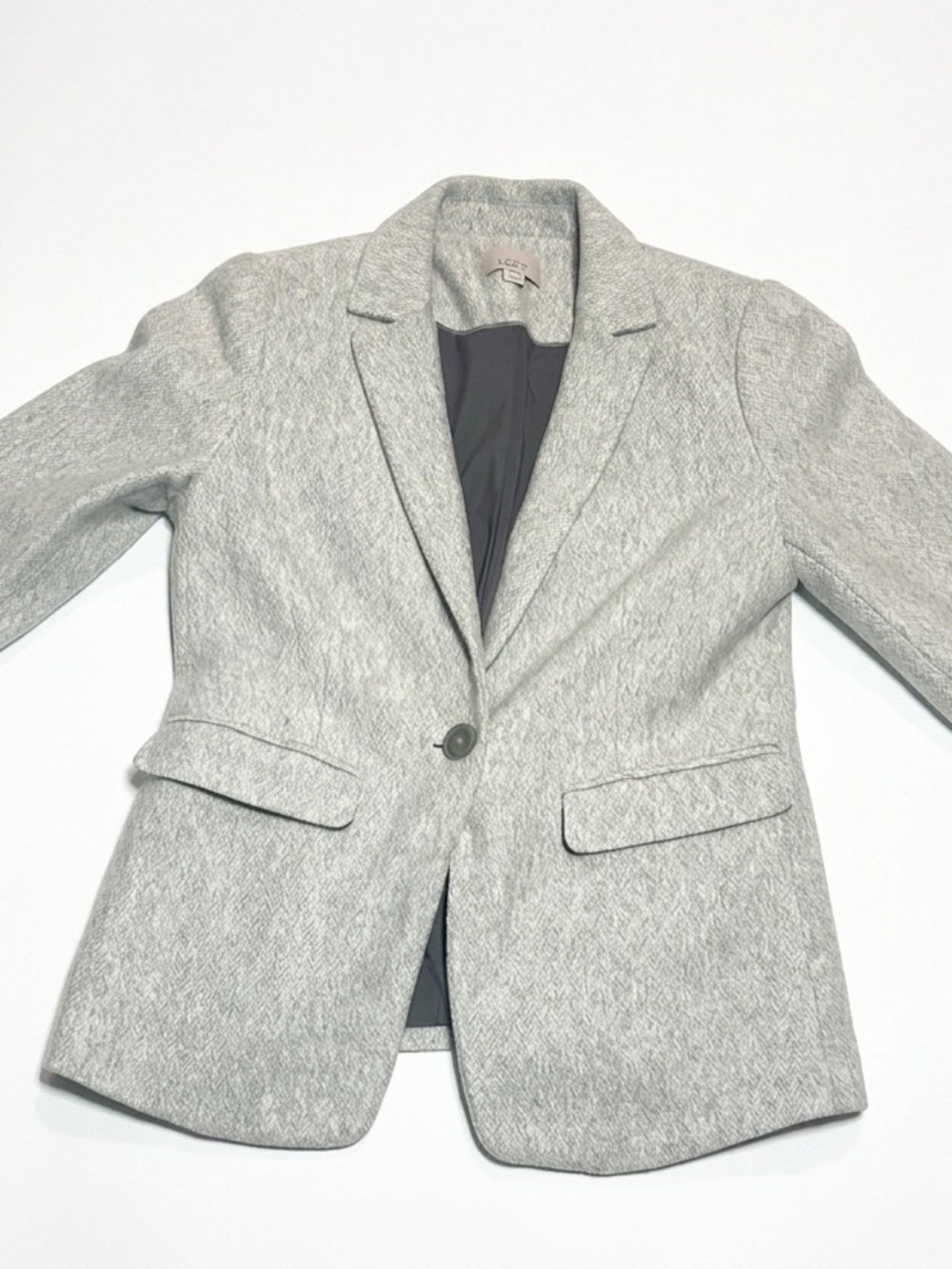 LOFT Light Gray Herringbone Wool-Blend Blazer w/ patches- Interview Blazer